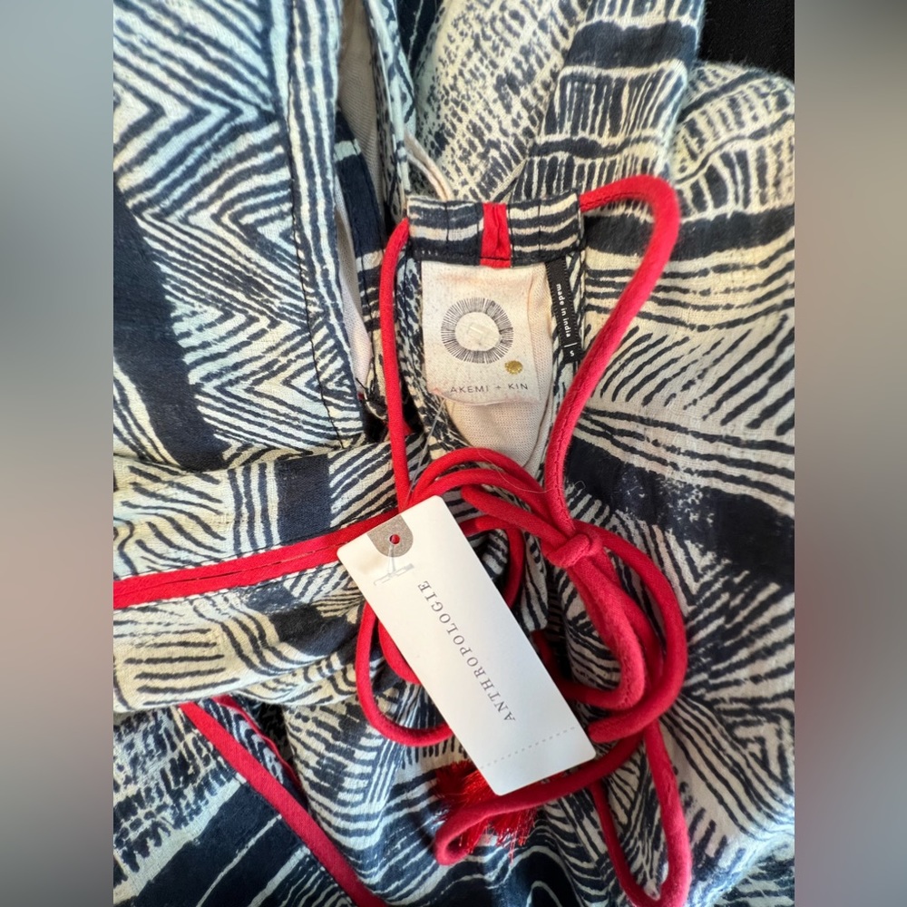 Anthropologie Black and White Midi Dress with Red Accents - Picture 5 of 7